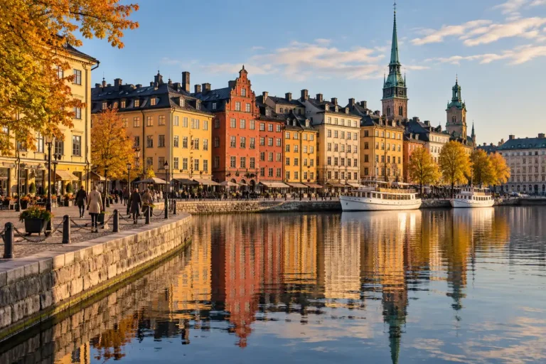Návštěvníci procházejí charakteristickou ulicí města Stockholm; ilustrační obrázek.